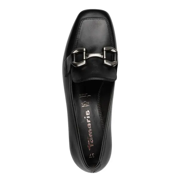 Leather Loafer Pumps with a Metal Bit and Block Heel 1 Image