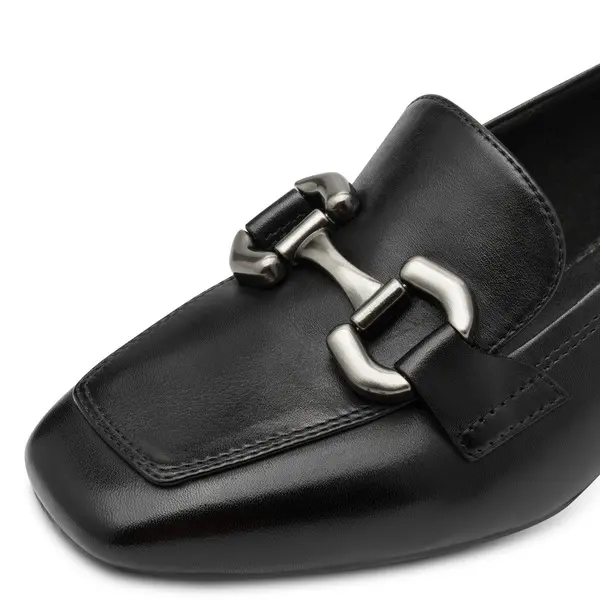 Leather Loafer Pumps with a Metal Bit and Block Heel 2 Image