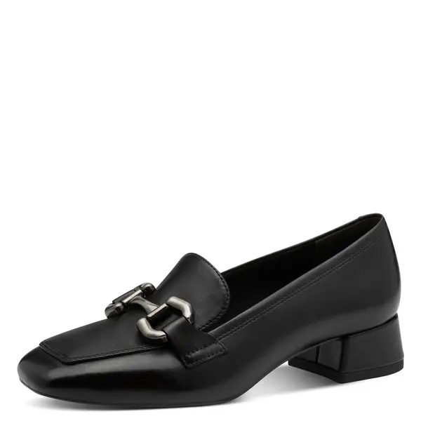 Leather Loafer Pumps with a Metal Bit and Block Heel 4 Image