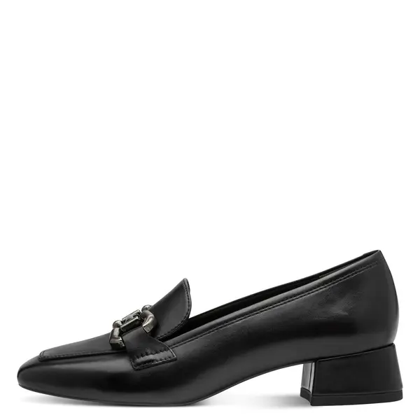 Leather Loafer Pumps with a Metal Bit and Block Heel 5 Image
