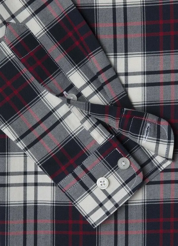 Classic Fit White Plaid Flannel Shirt 2 Image