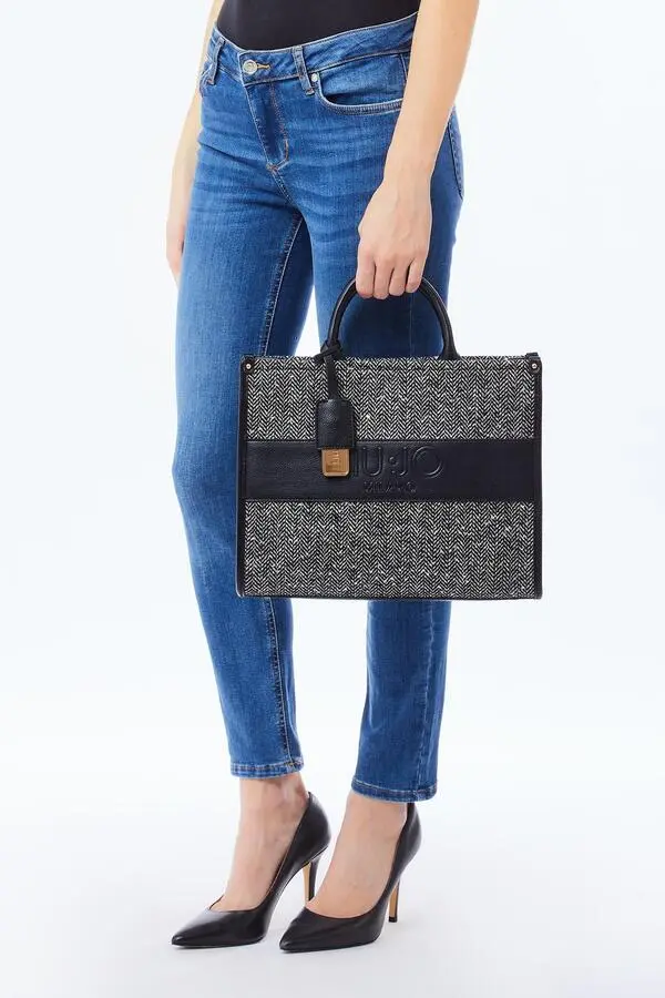 Tweed & Leather Tote Bag 3 Image