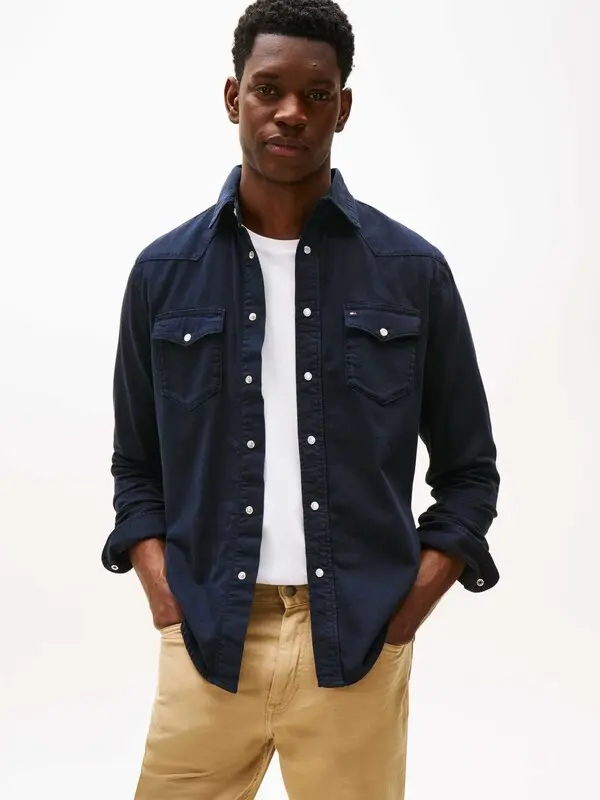 Solid Long Sleeves Denim Shirt 3 Image