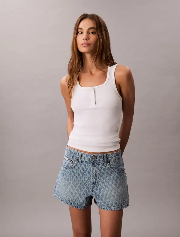 Check Print 90S Denim Shorts 4 Image