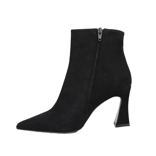 Pointed-Toe Suede Ankle Boots With Flared Heel 1 Image