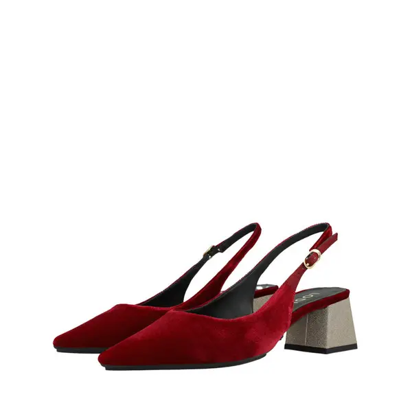 Velvet Low Block Heel Pump 1 Image