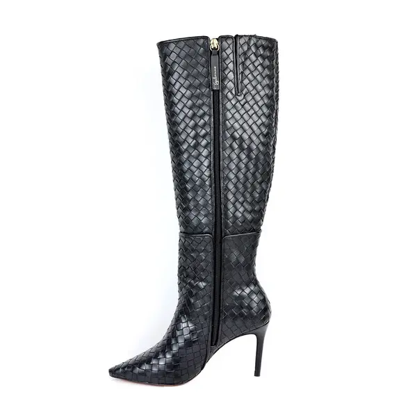 Leather Woven Knee-High Boot 1 Image