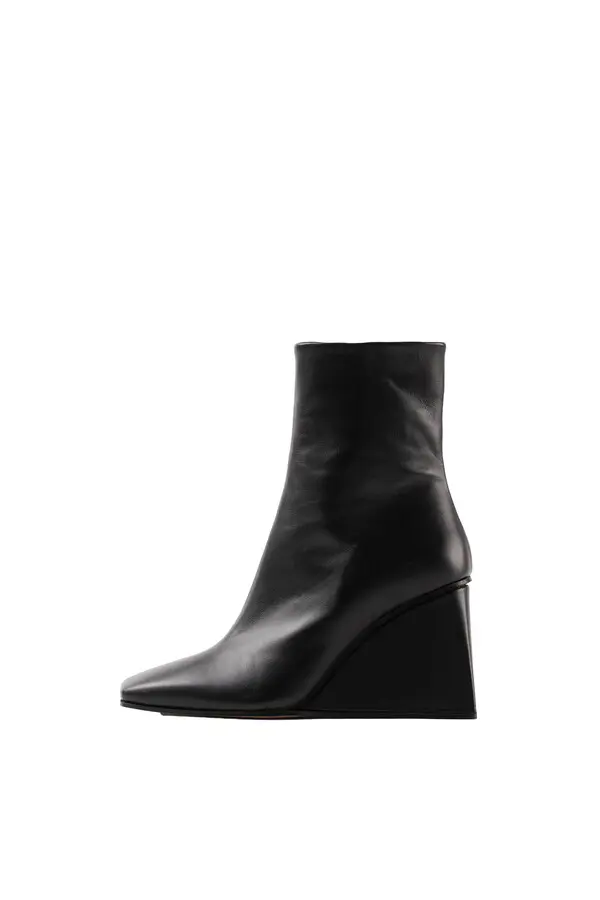 Wedge Heel Leather Ankle Boots With Square Toe 2 Image