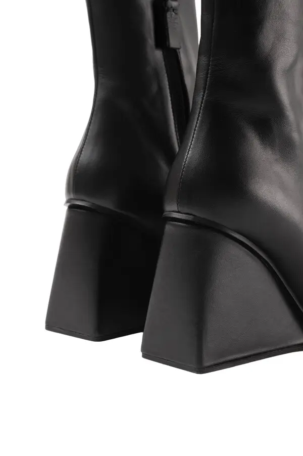 Wedge Heel Leather Ankle Boots With Square Toe 4 Image