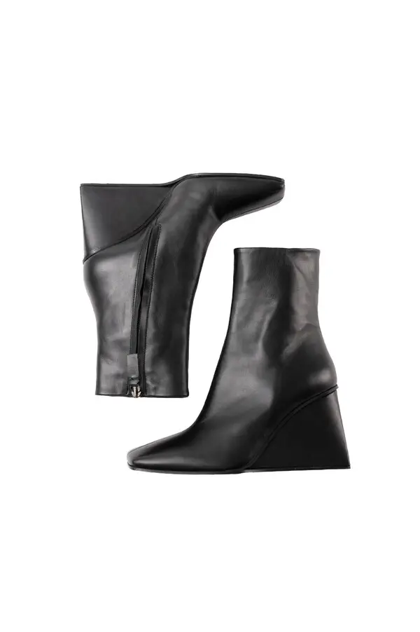 Wedge Heel Leather Ankle Boots With Square Toe 5 Image