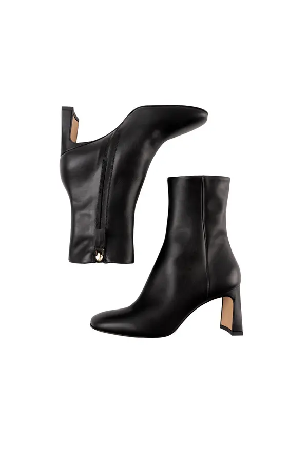 Flared Heel Leather Ankle Boots 1 Image