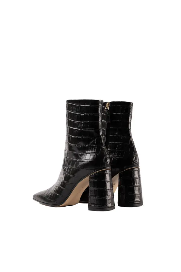 Block Heel Crocodile-Effect Leather Ankle Boots 1 Image