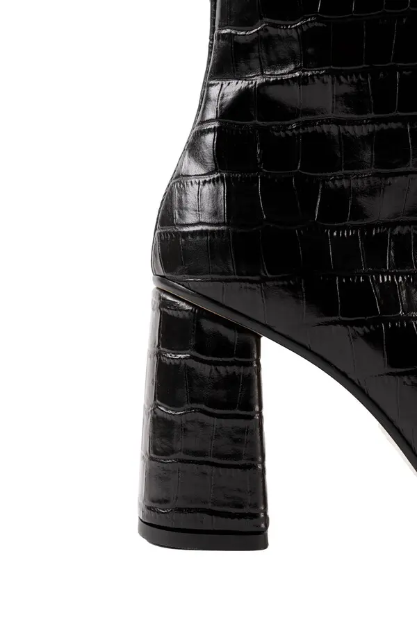 Block Heel Crocodile-Effect Leather Ankle Boots 2 Image