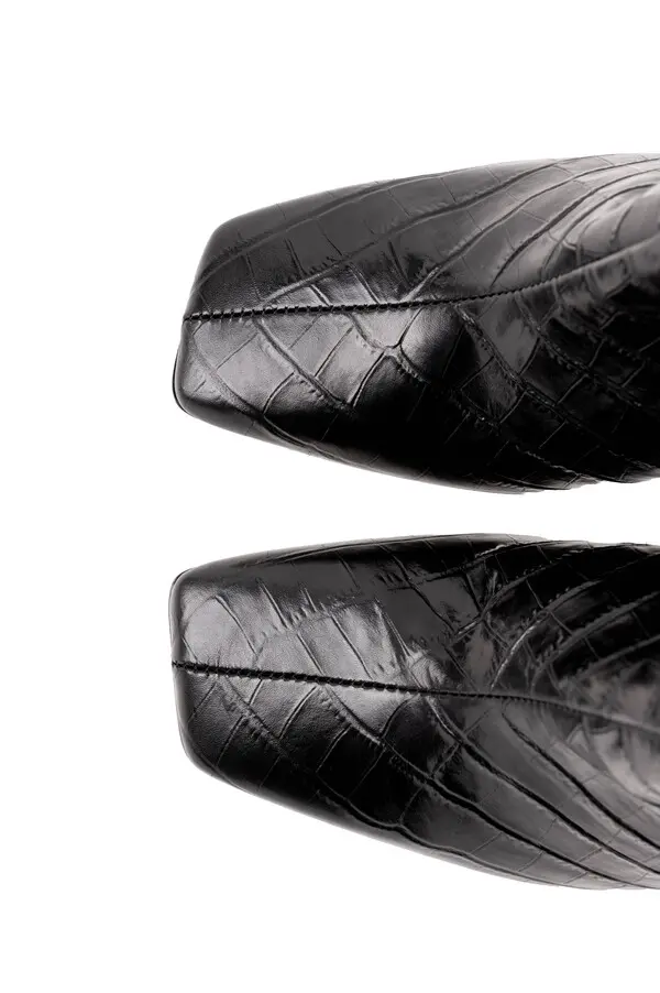 Block Heel Crocodile-Effect Leather Ankle Boots 3 Image