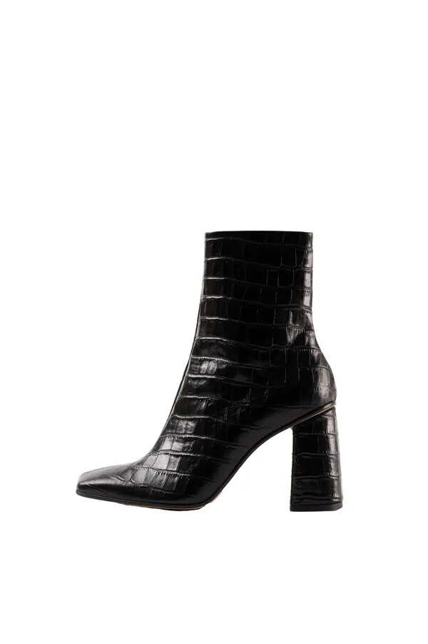 Block Heel Crocodile-Effect Leather Ankle Boots 4 Image