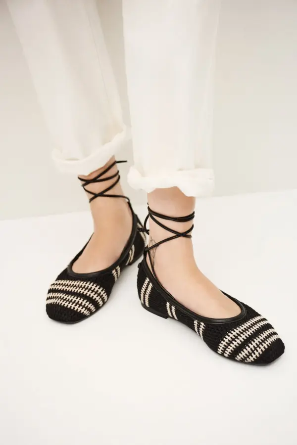 Crocheted Striped Ballet Flats 2 Image