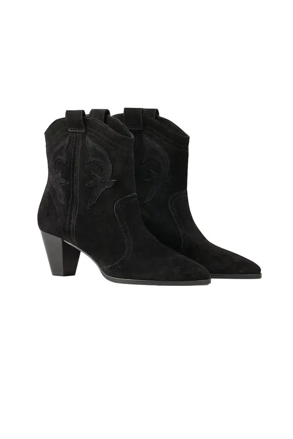 Embroidered Suede Cowboy Ankle Boots 2 Image