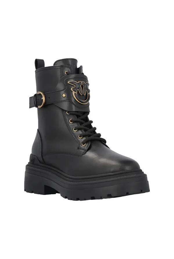Leather combat boots with branded front strap 2 Image
