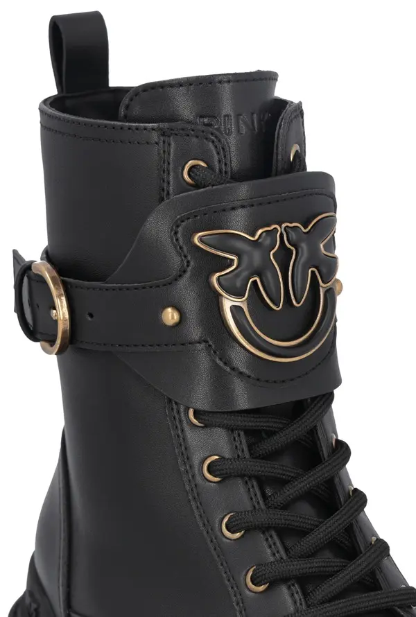 Leather combat boots with branded front strap 3 Image