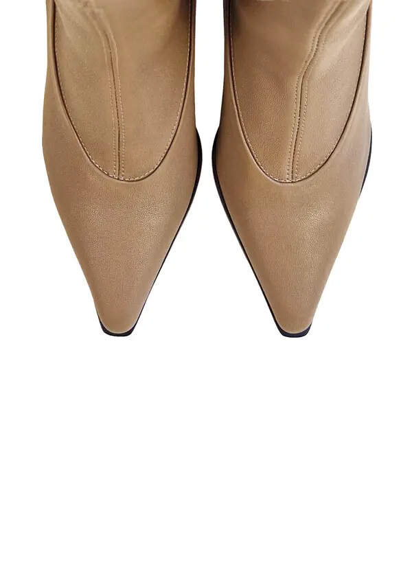 Kitten Heel Pointy Leather Ankle Boots 1 Image