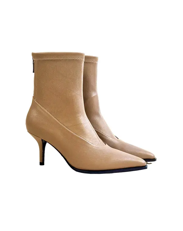 Kitten Heel Pointy Leather Ankle Boots 2 Image