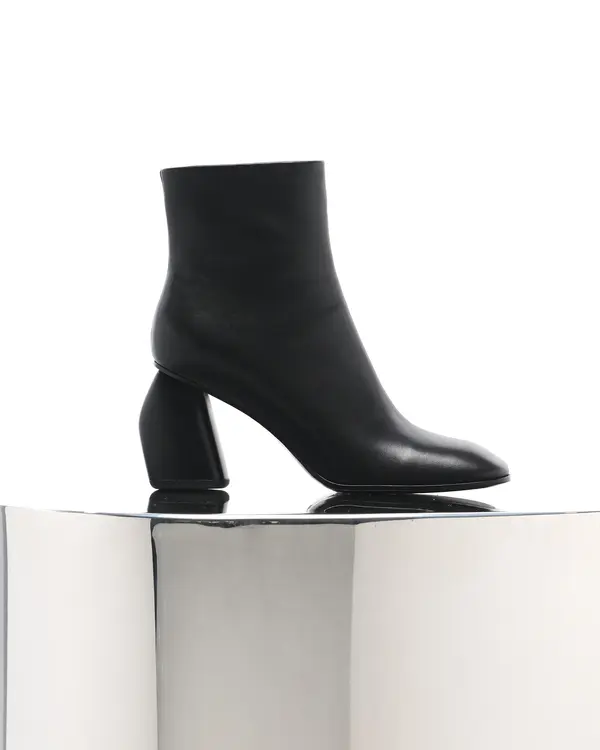Sculptural Heel Leather Ankle Boots 3 Image