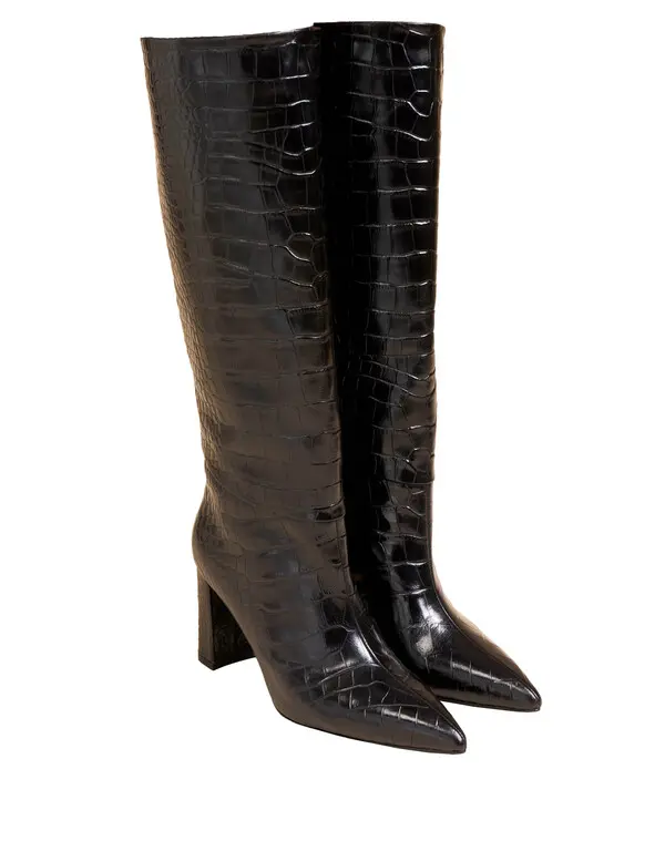 High Block Heel Embossed Knee-High Boots 1 Image