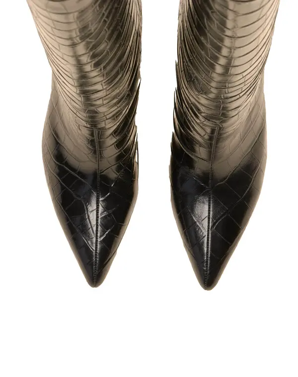 High Block Heel Embossed Knee-High Boots 2 Image