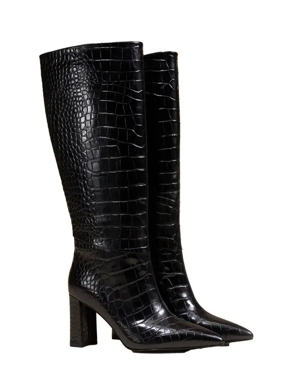 High Block Heel Embossed Knee-High Boots 3 Image