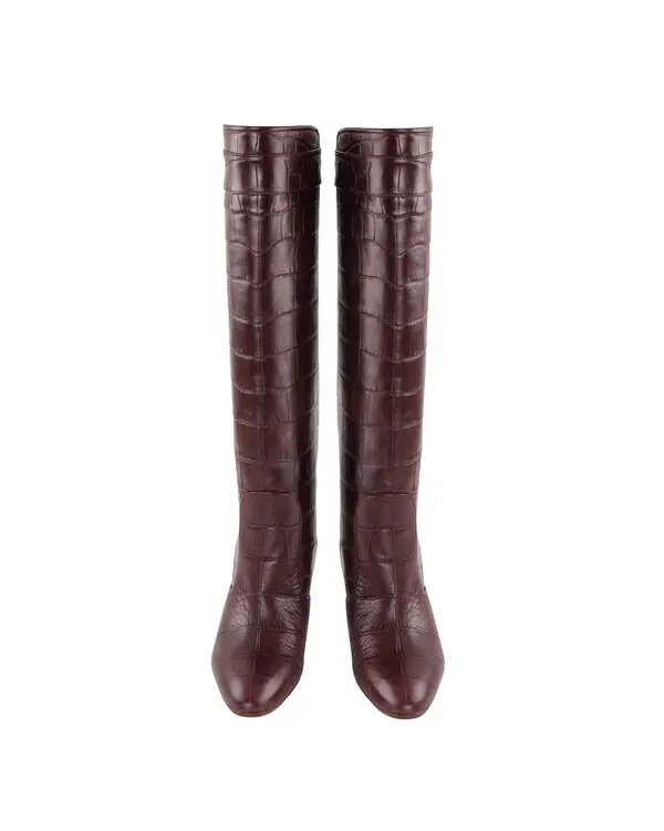Croc-Embossed Leather Knee-High Boots 1 Image