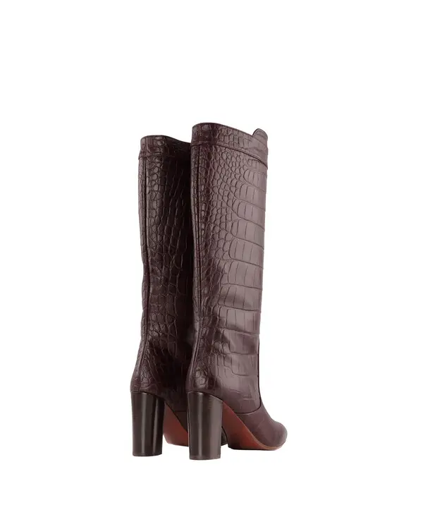 Croc-Embossed Leather Knee-High Boots 2 Image