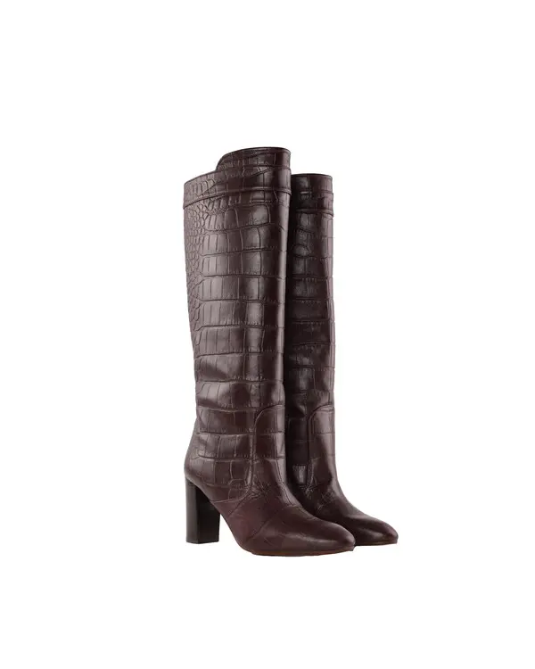 Croc-Embossed Leather Knee-High Boots 3 Image
