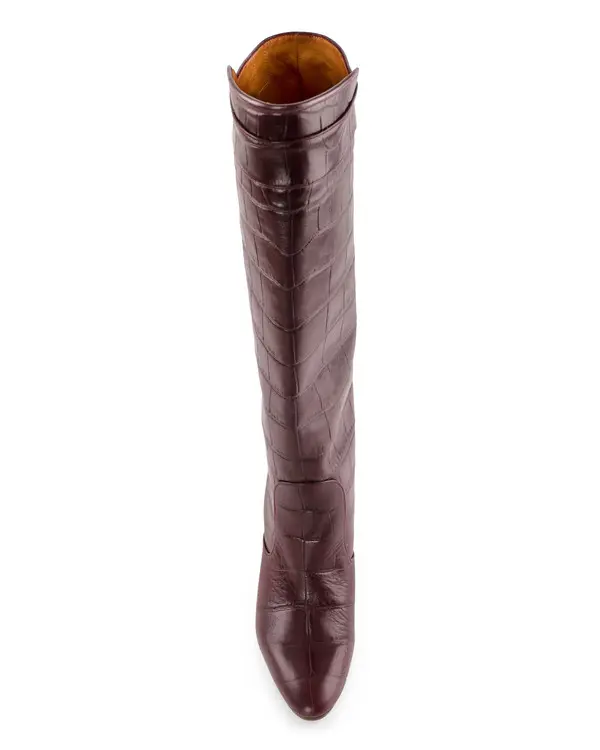 Croc-Embossed Leather Knee-High Boots 4 Image