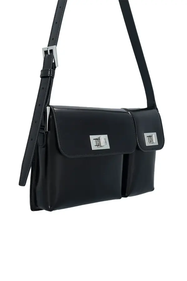 Semi Patent Leather Shoulder Bag with Dual Compartments 1 Image