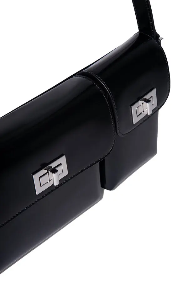 Semi Patent Leather Shoulder Bag with Dual Compartments 3 Image