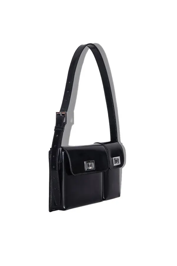 Semi Patent Leather Shoulder Bag with Dual Compartments 4 Image