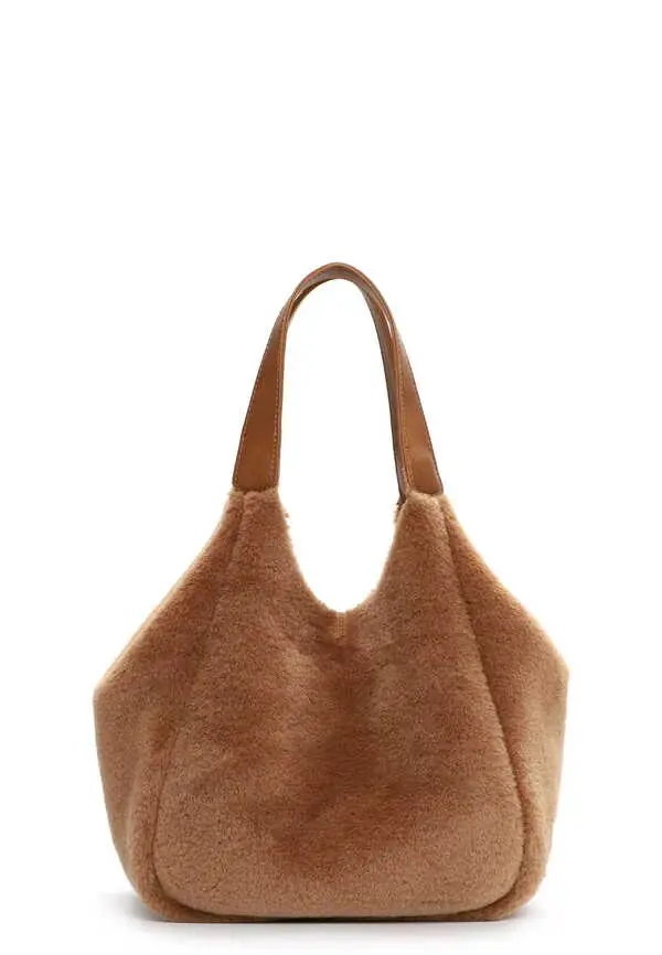 Brown Teddy/Bouclé Effect Tote Bag 3 Image