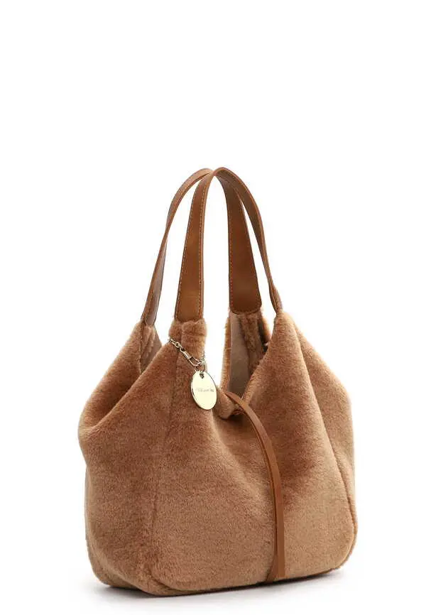 Brown Teddy/Bouclé Effect Tote Bag 4 Image