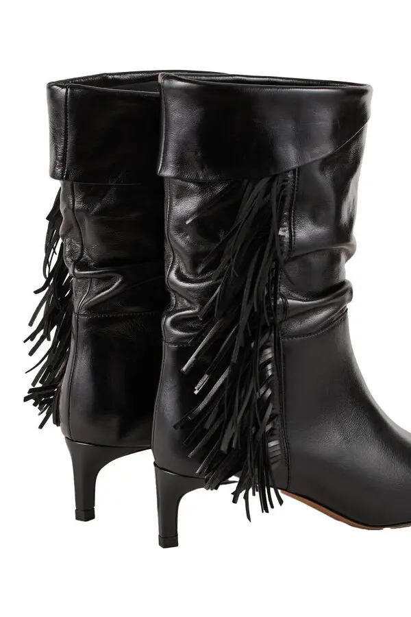 Leather Slouchy Ankle Boots with Fringe 1 Image