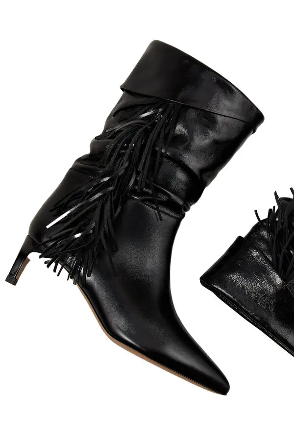 Leather Slouchy Ankle Boots with Fringe 2 Image
