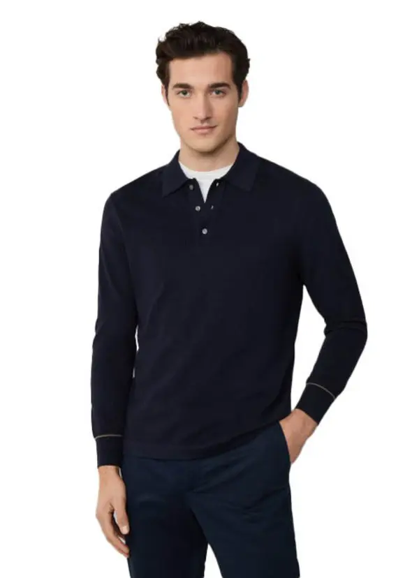 Cotton-silk Long Sleeve Textured Knit Polo 1 Image