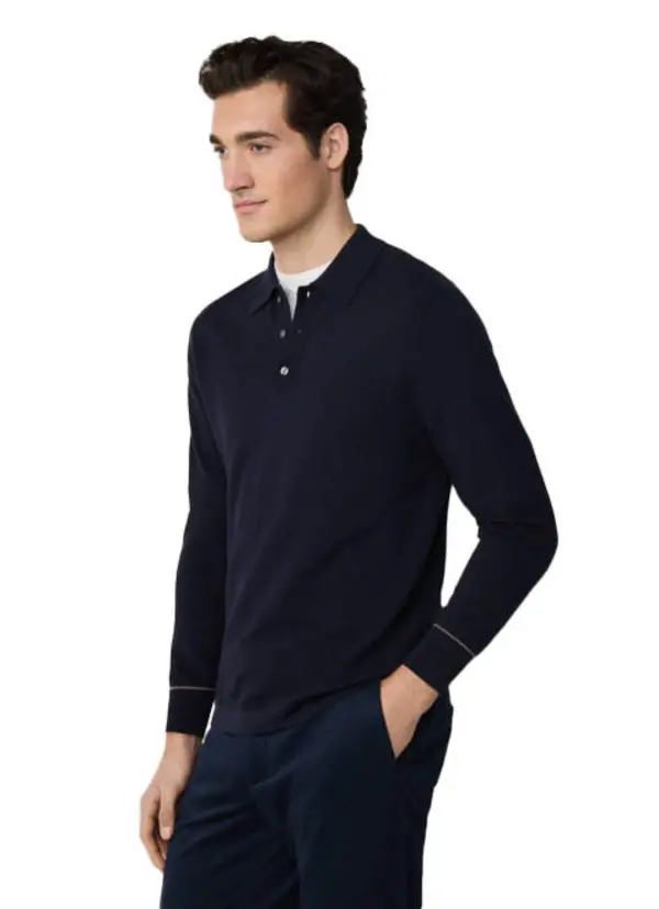 Cotton-silk Long Sleeve Textured Knit Polo 2 Image