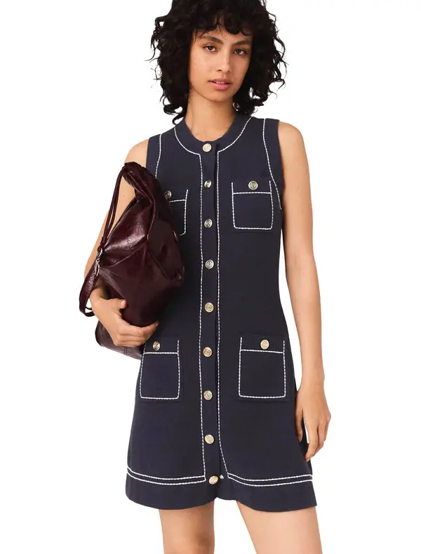 Topstitched Knit Shift Short Dress 1 Image