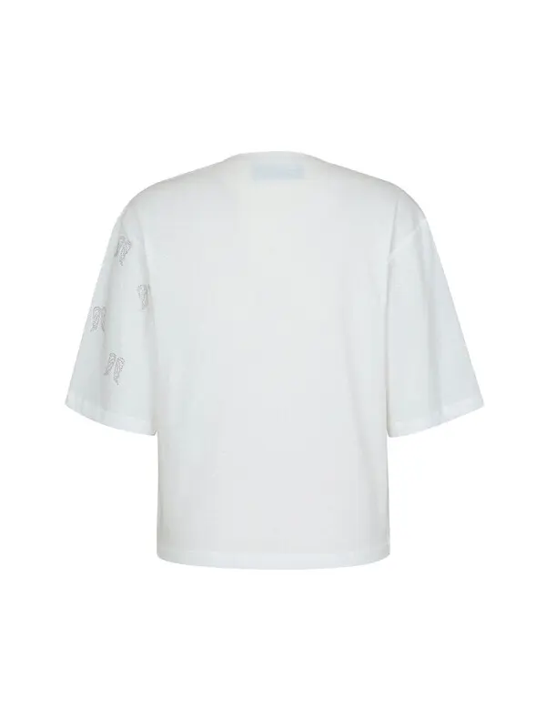 Round-neck Short Sleeve T-shirt with Rhinestone Wings on Shoulder 1 Image
