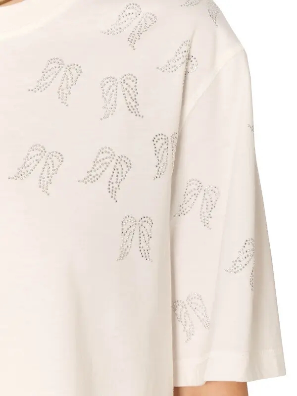 Round-neck Short Sleeve T-shirt with Rhinestone Wings on Shoulder 3 Image