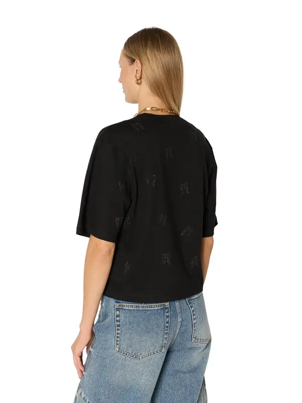 Round-neck Short Sleeve T-shirt with All-over Rhinestone Wings 2 Image