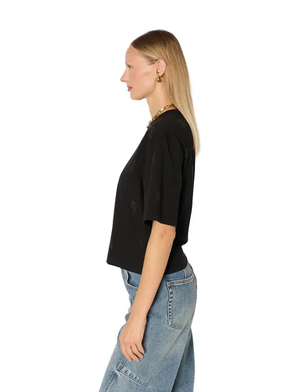 Round-neck Short Sleeve T-shirt with All-over Rhinestone Wings 3 Image