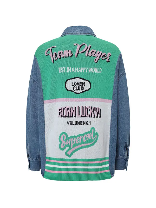Oversized Denim Overshirt With Knitted Back Motif 1 Image