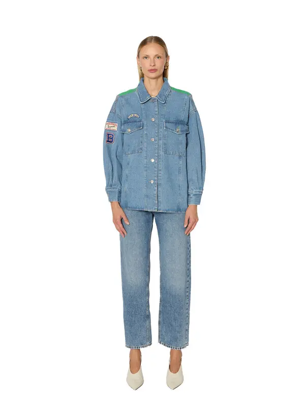Oversized Denim Overshirt With Knitted Back Motif 2 Image