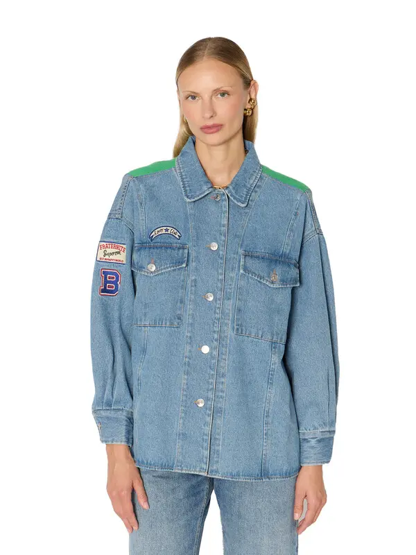 Oversized Denim Overshirt With Knitted Back Motif 3 Image